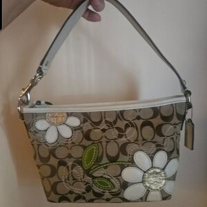 Coach Brown and White Floral Shoulder Bag